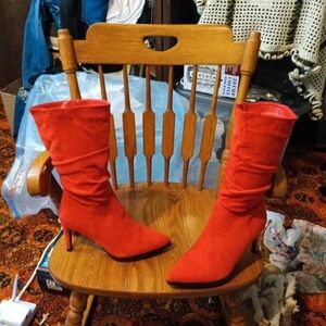 Dream Pairs Red Pointed Toe Mid-Calf Stiletto Boots